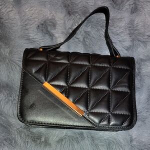SHEIN Black Quilted Clutch with Gold Accent